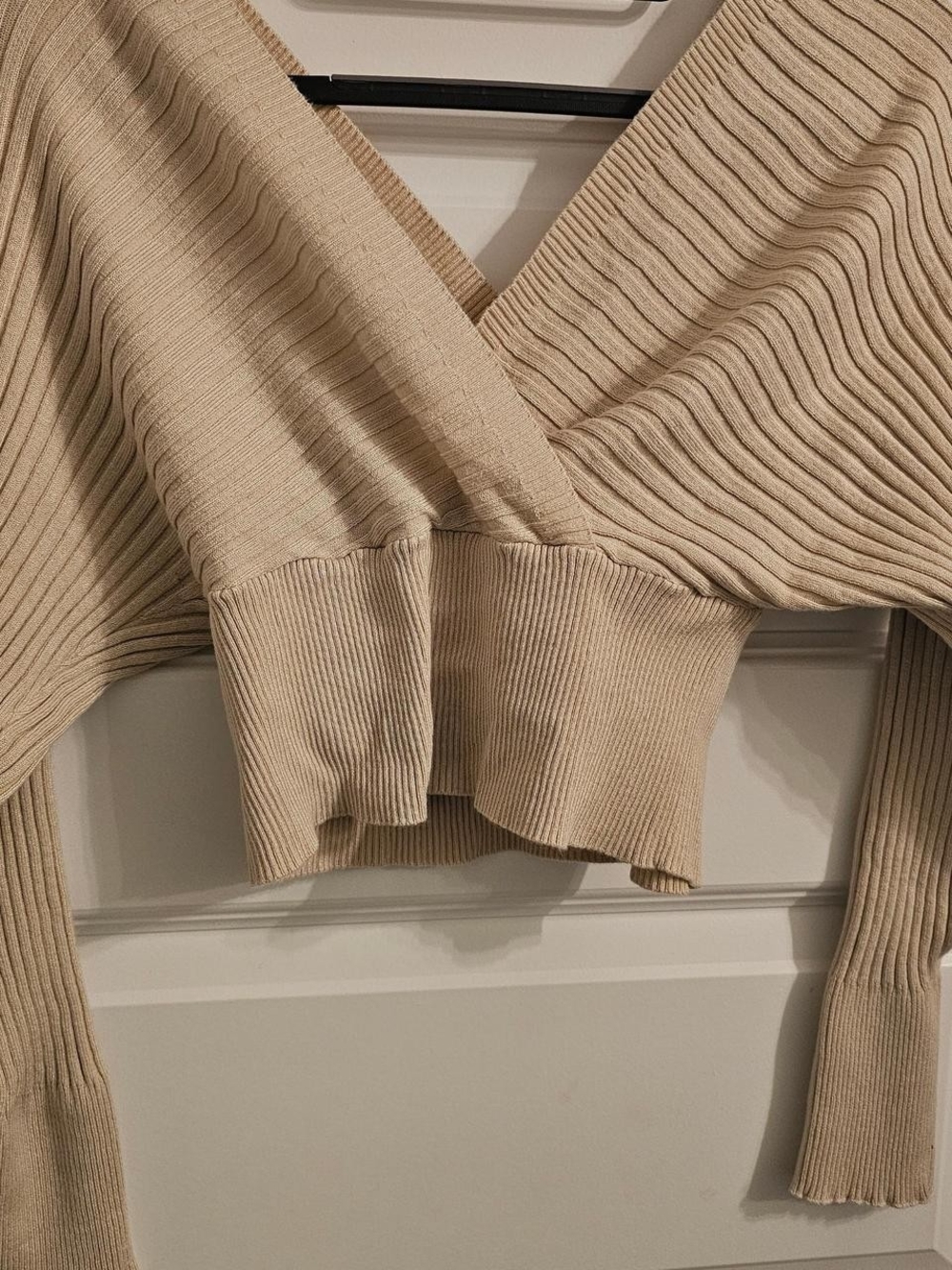 SHEIN Beige Ribbed Off-the-Shoulder Sweater
